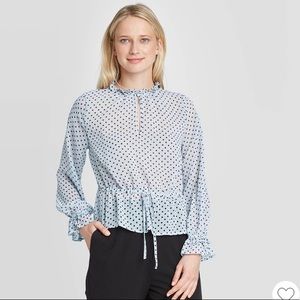 Who What Wear Drawstring Polka Dot Top Size XL